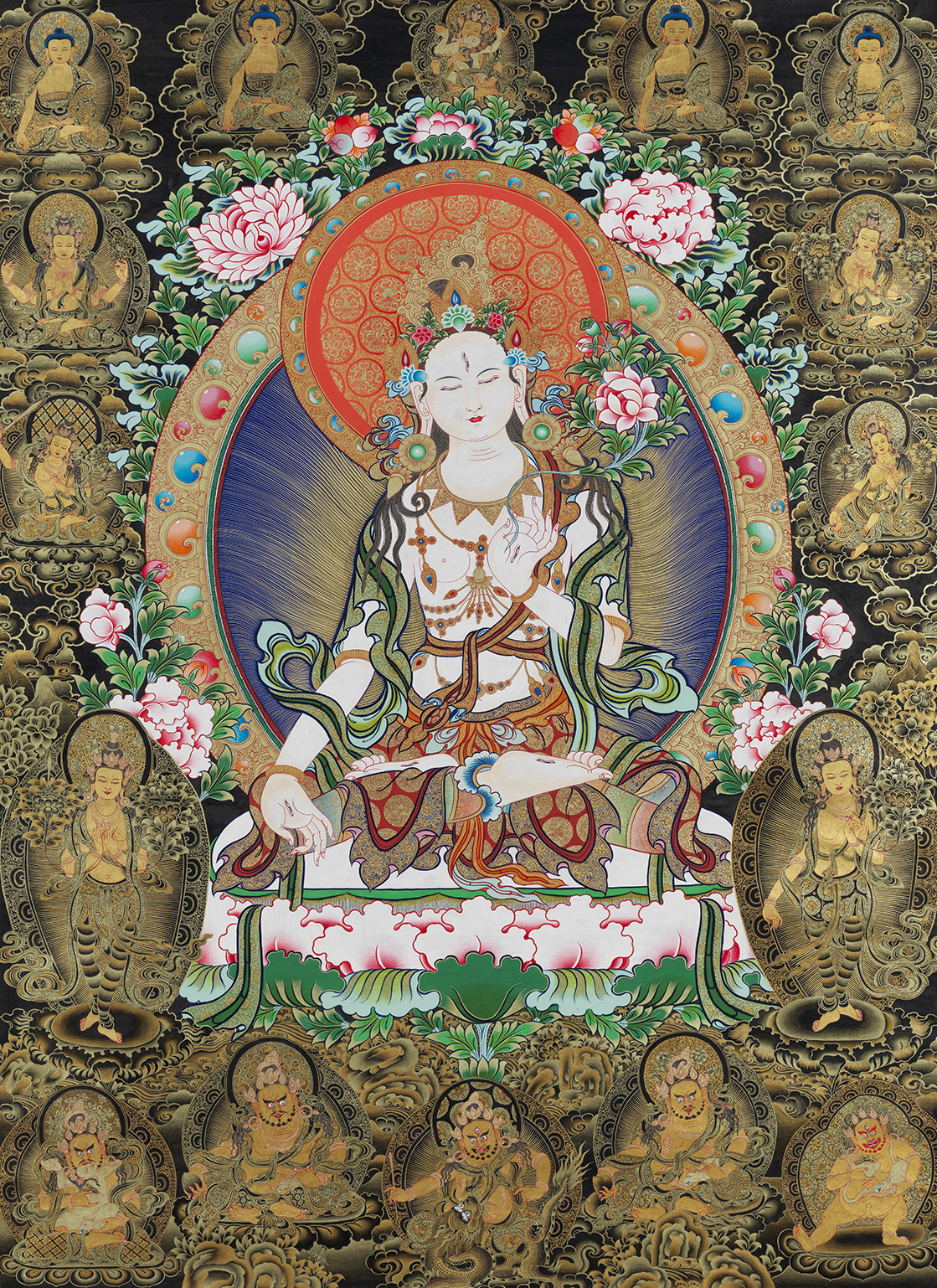 黑金彩绘五部财神白度母