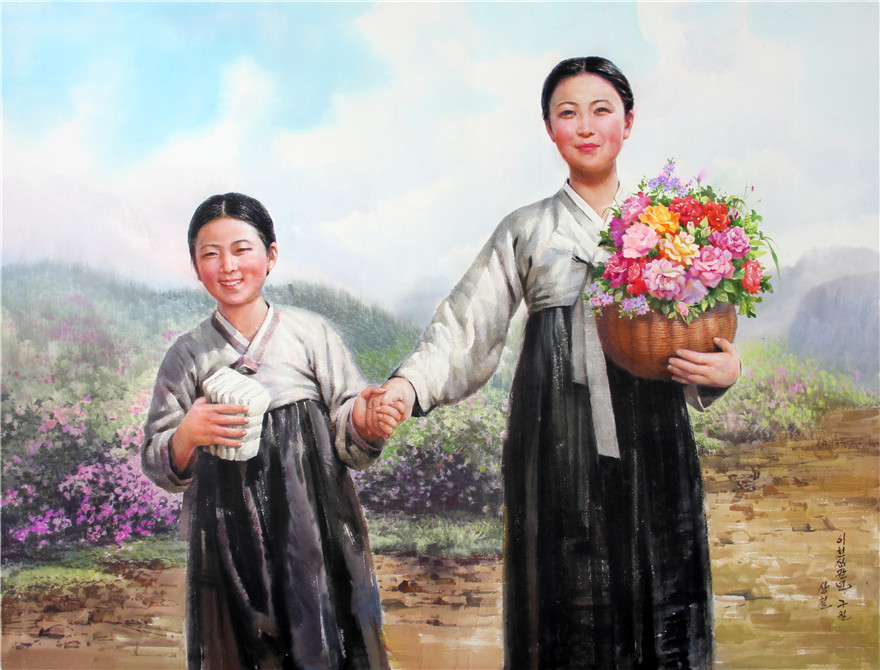 朝鲜画 一级画家 相哲《卖花姑娘》