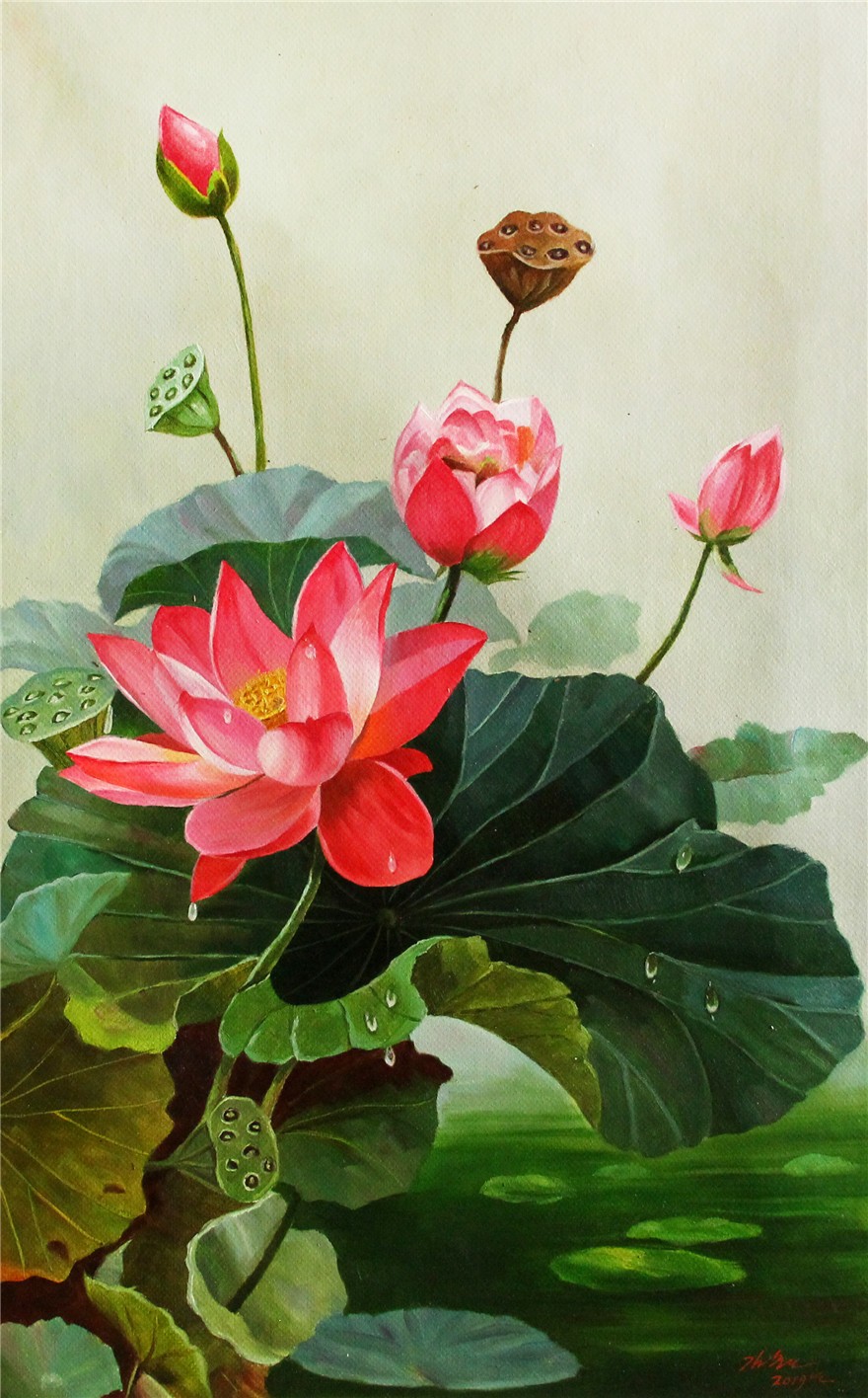 著名荷花油画作品欣赏图片