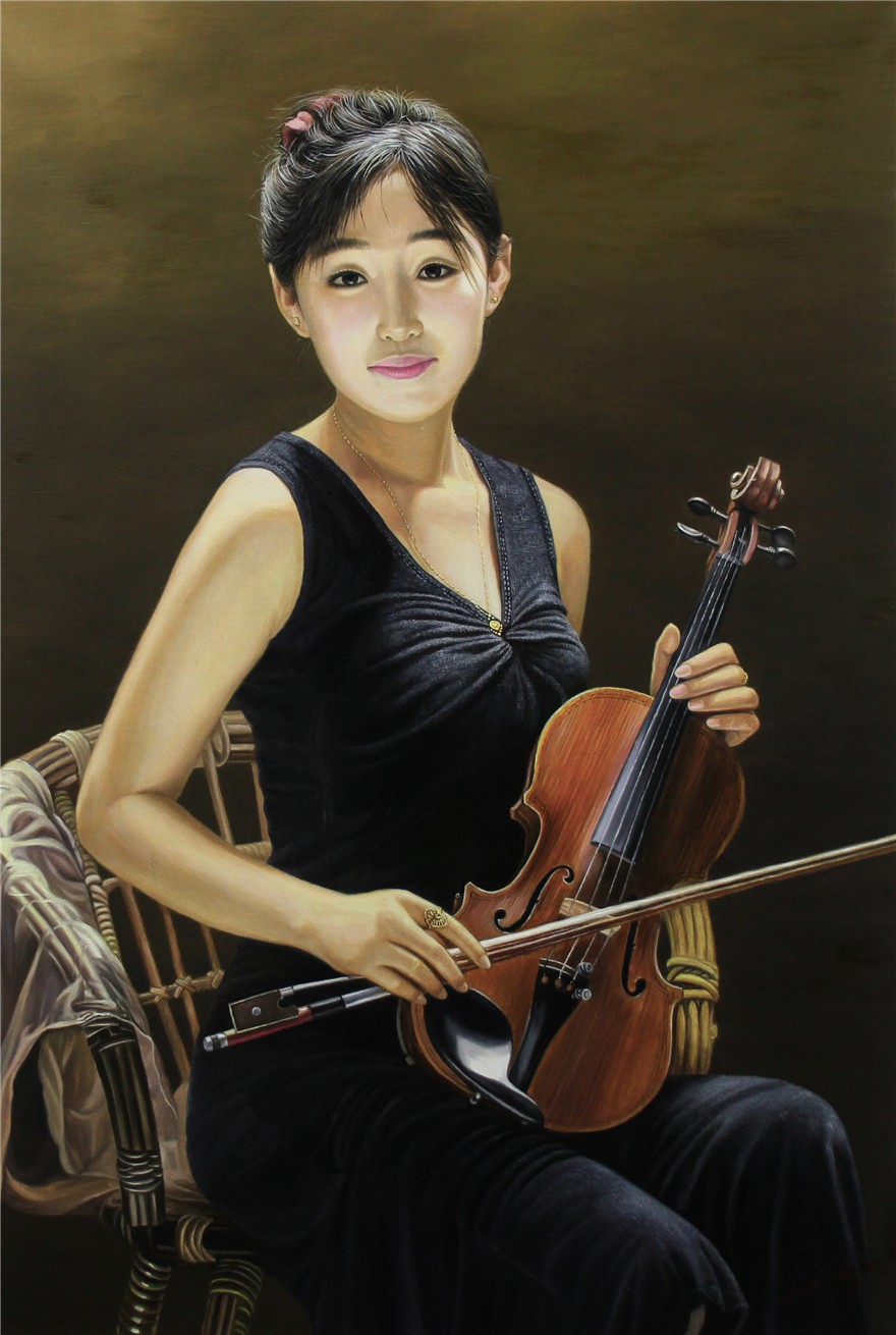 朝鲜油画一级画家拉小提琴