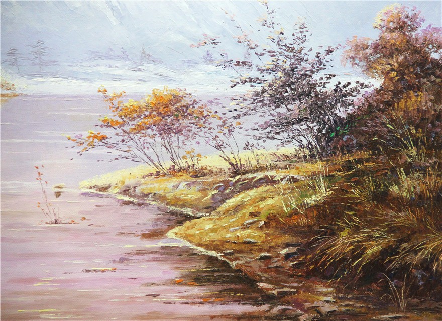 朝鲜一级画家平林河流风景油画