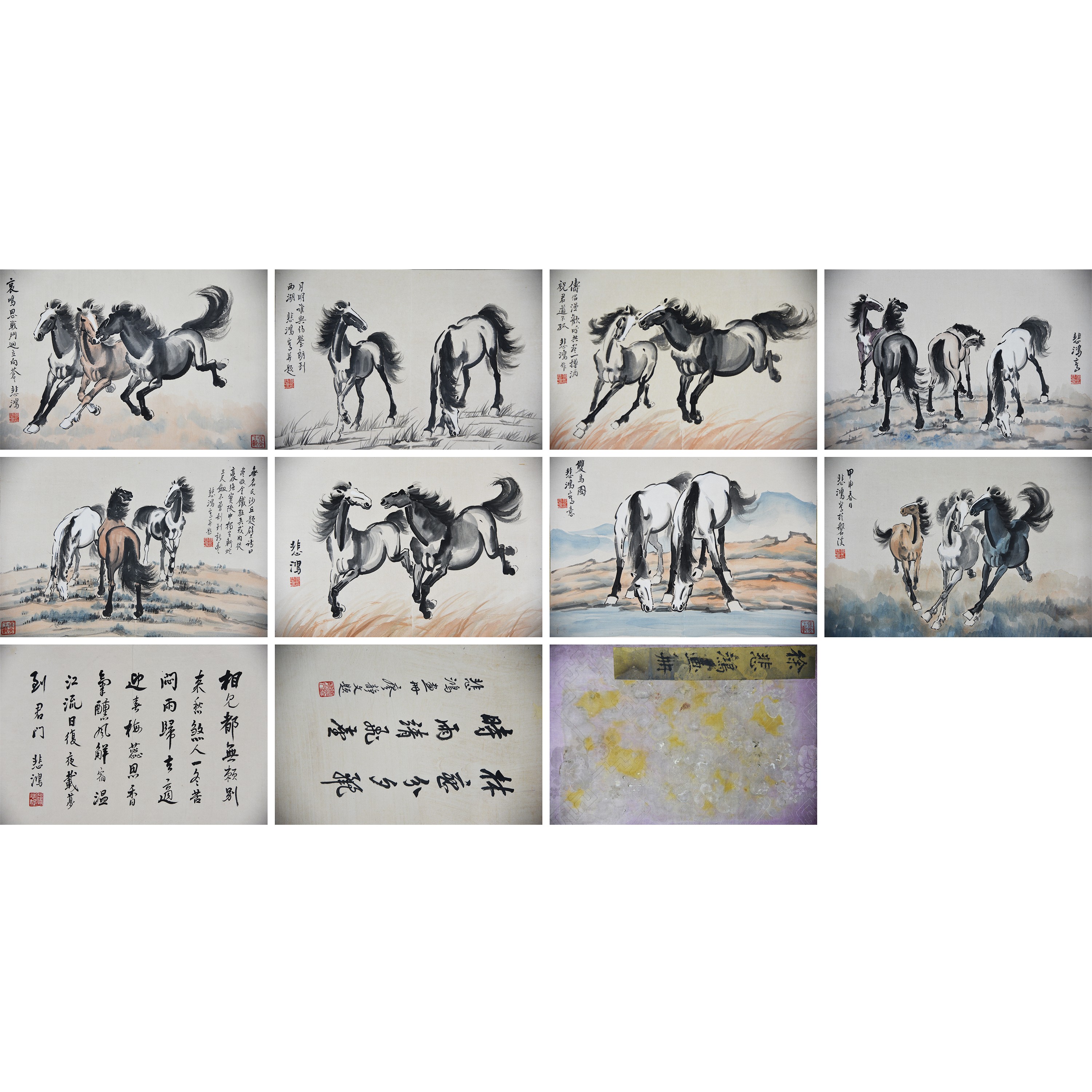 骏马图八开（徐悲鸿自题、廖静文鉴定题跋）